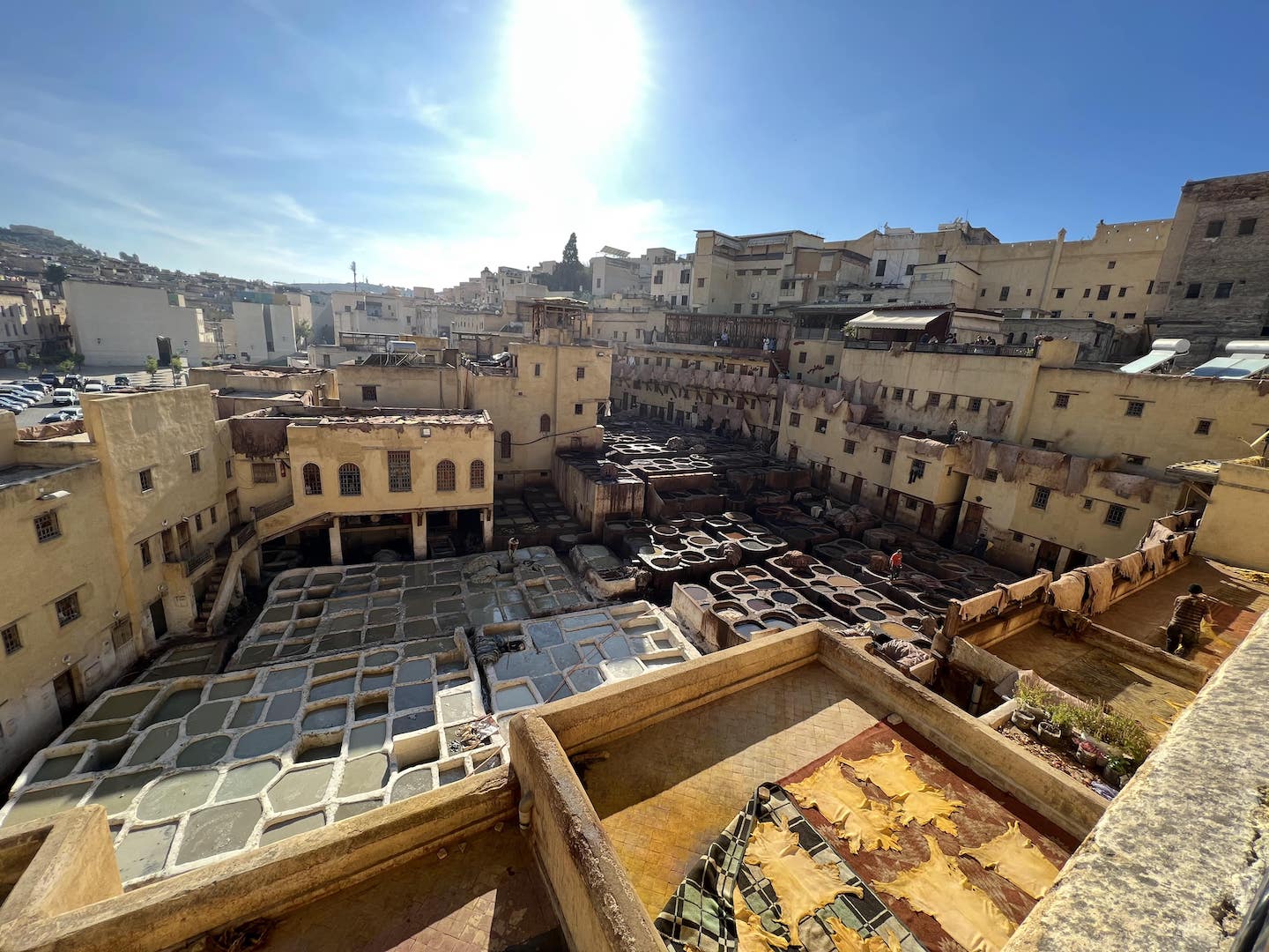 aerial view of a huge tannery in fes morocco